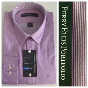 Perry Ellis Purple Striped Dress Shirt